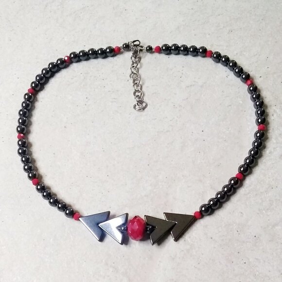 Sexy Red + Gray Hematite Choker 17-19"  Calming, Grounding, Clearing, Protection - Picture 2 of 7